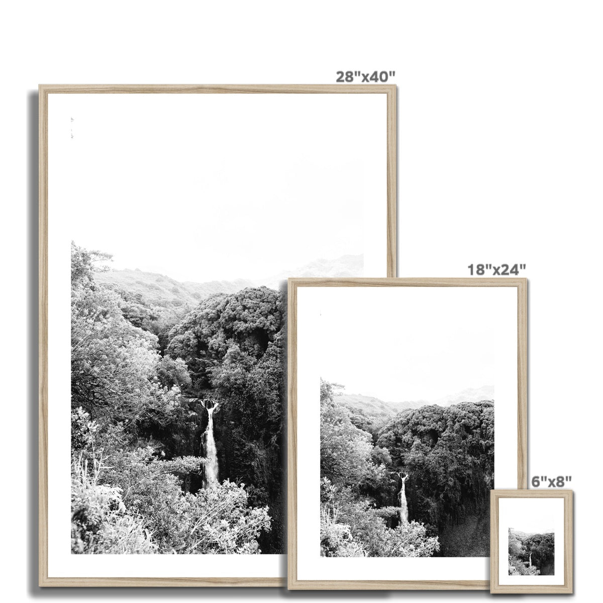 ROAD TO HANA WATERFALL BW Framed & Mounted Print