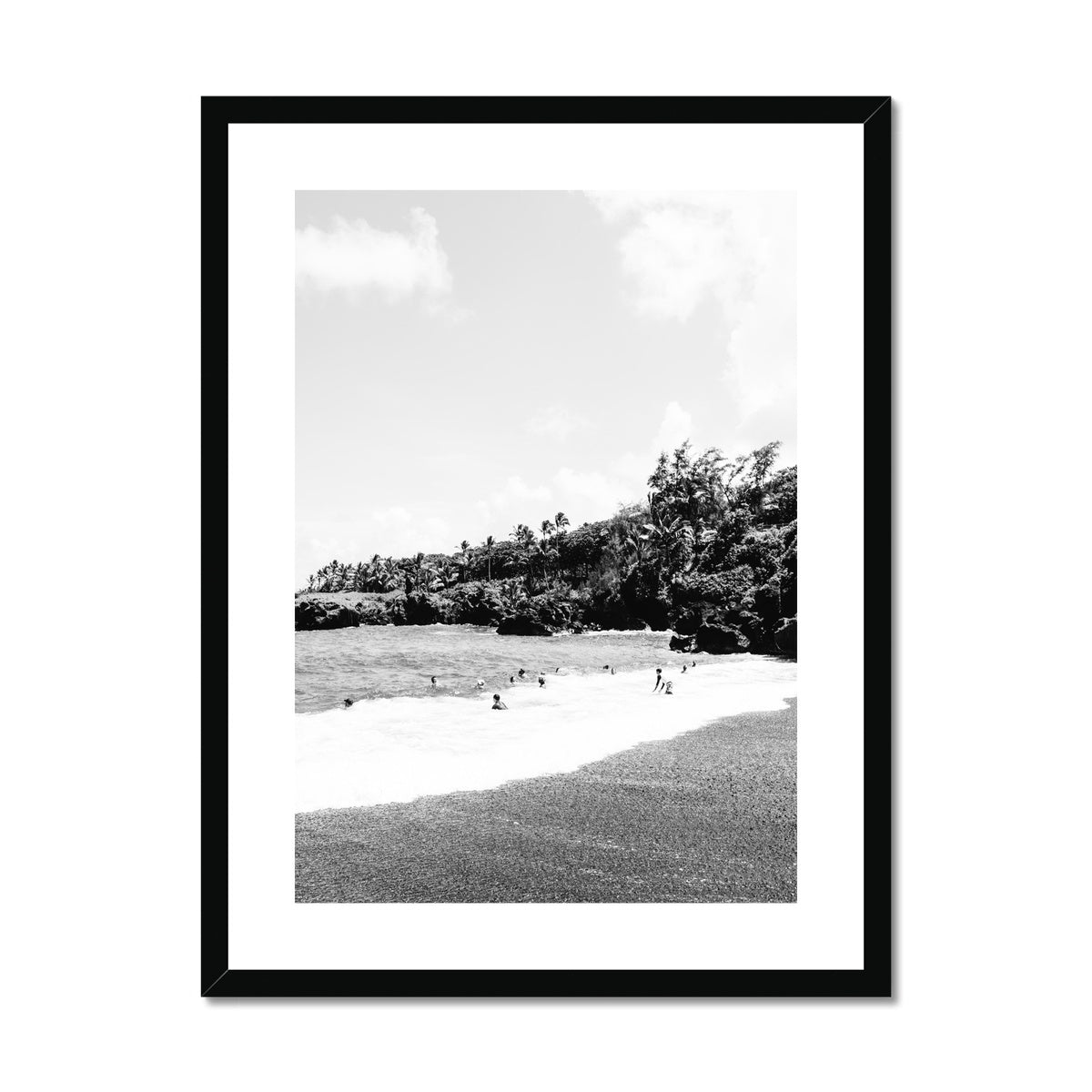 BLACK BEACH BW Framed & Mounted Print