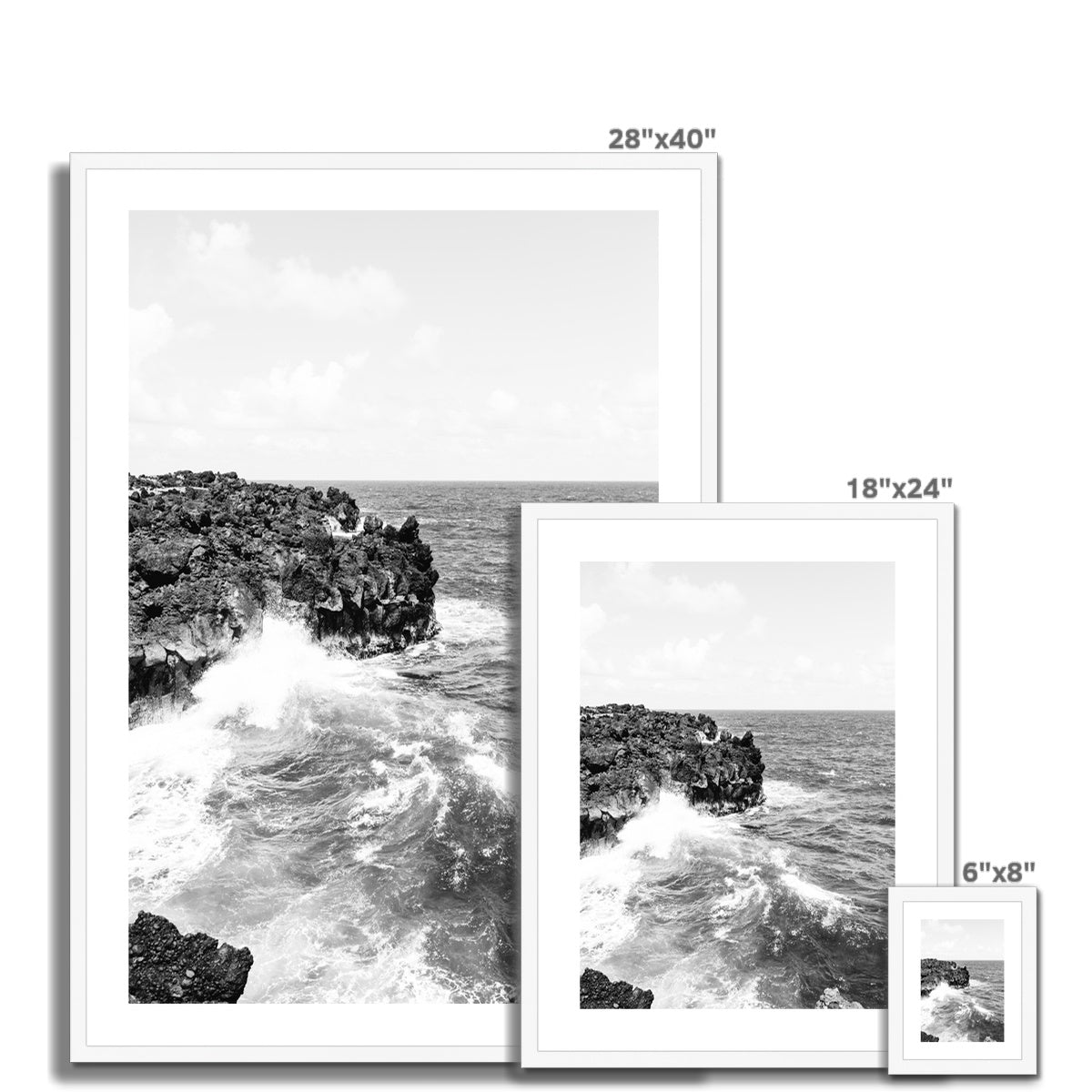 CRASHING WAVES BW Framed & Mounted Print