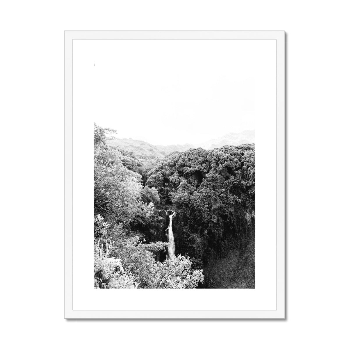 ROAD TO HANA WATERFALL BW Framed & Mounted Print
