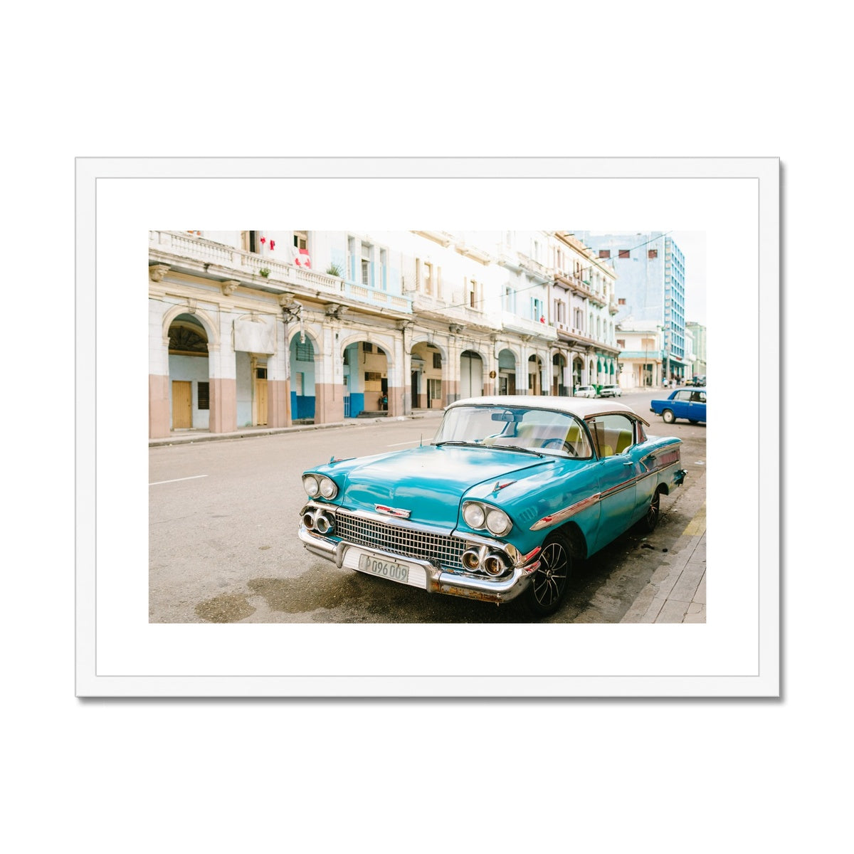 BLUE CUBAN CAR Framed & Mounted Print