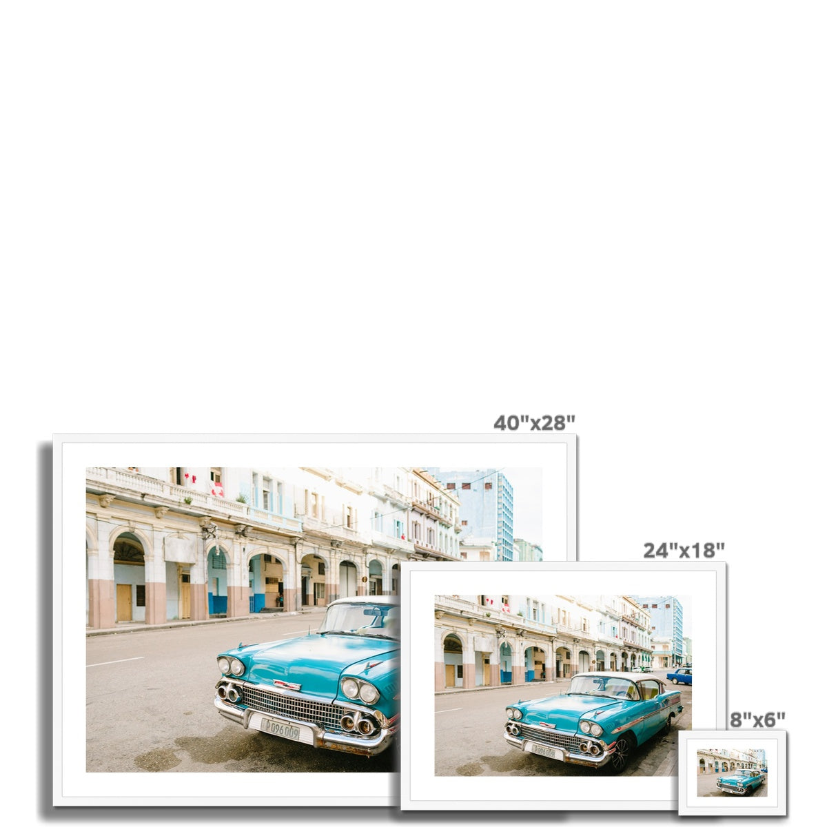BLUE CUBAN CAR Framed & Mounted Print