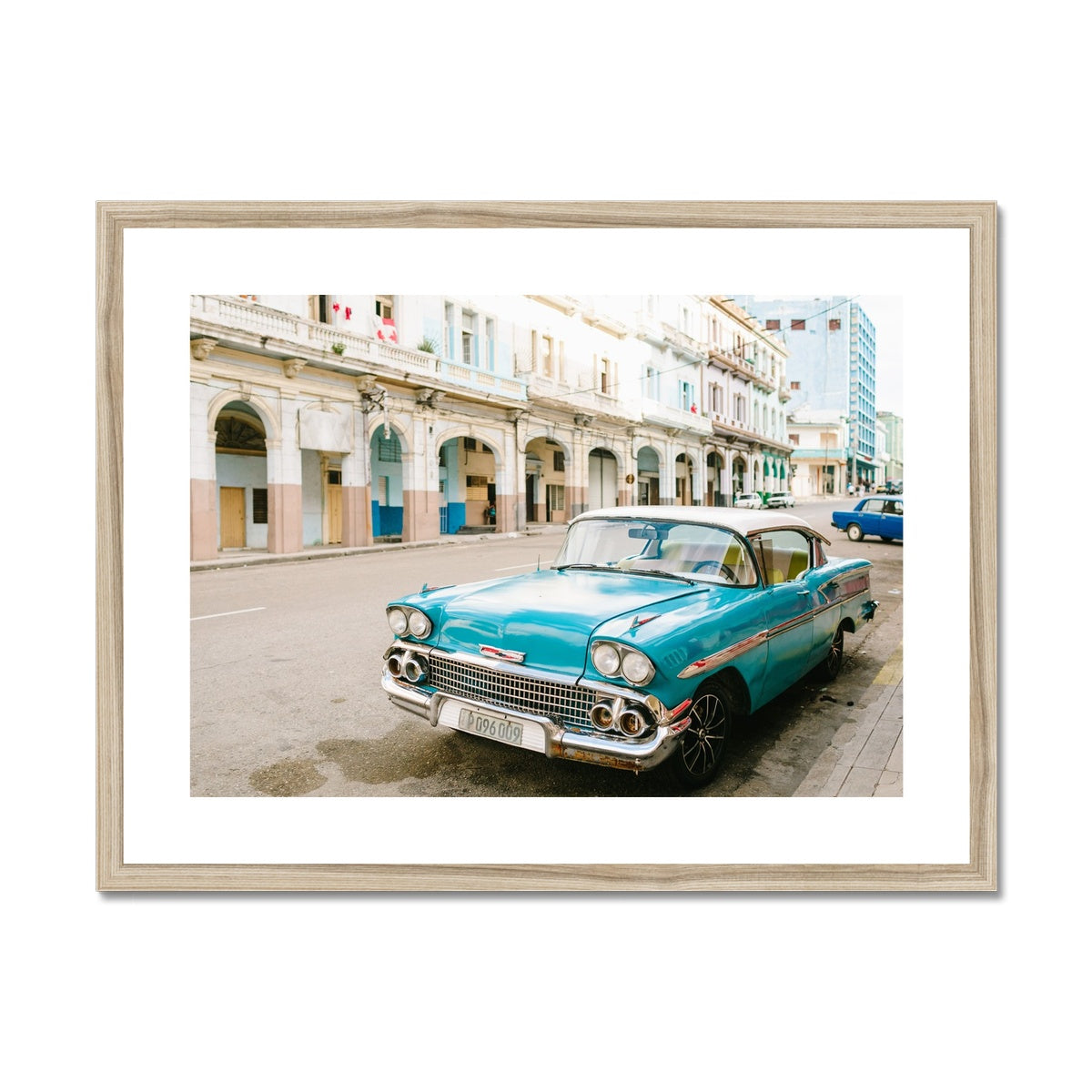 BLUE CUBAN CAR Framed & Mounted Print