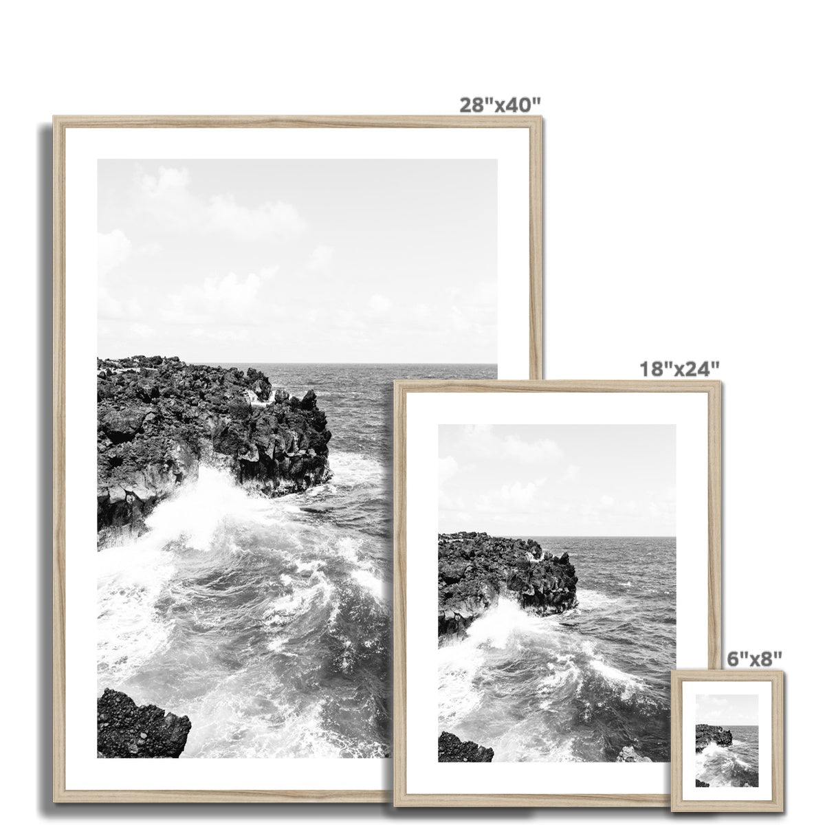 CRASHING WAVES BW Framed & Mounted Print