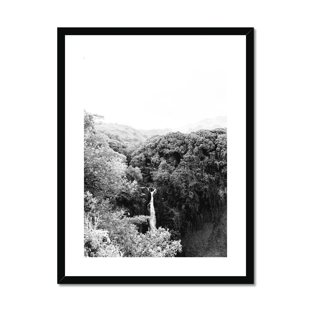 ROAD TO HANA WATERFALL BW Framed & Mounted Print