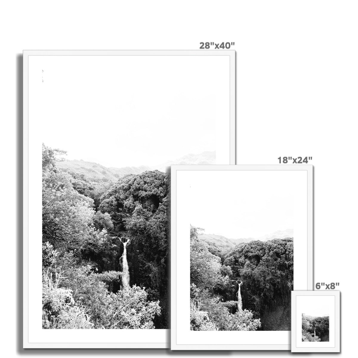 ROAD TO HANA WATERFALL BW Framed & Mounted Print