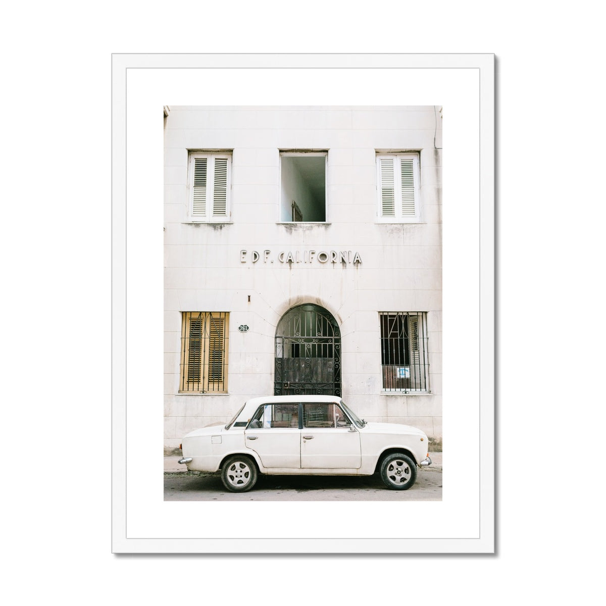 WHITE CUBAN CAR Framed & Mounted Print