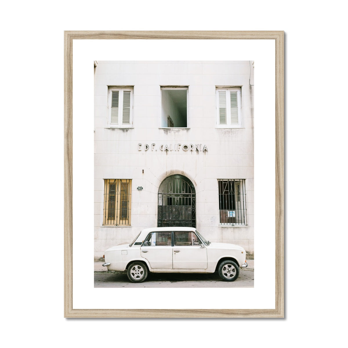 WHITE CUBAN CAR Framed & Mounted Print