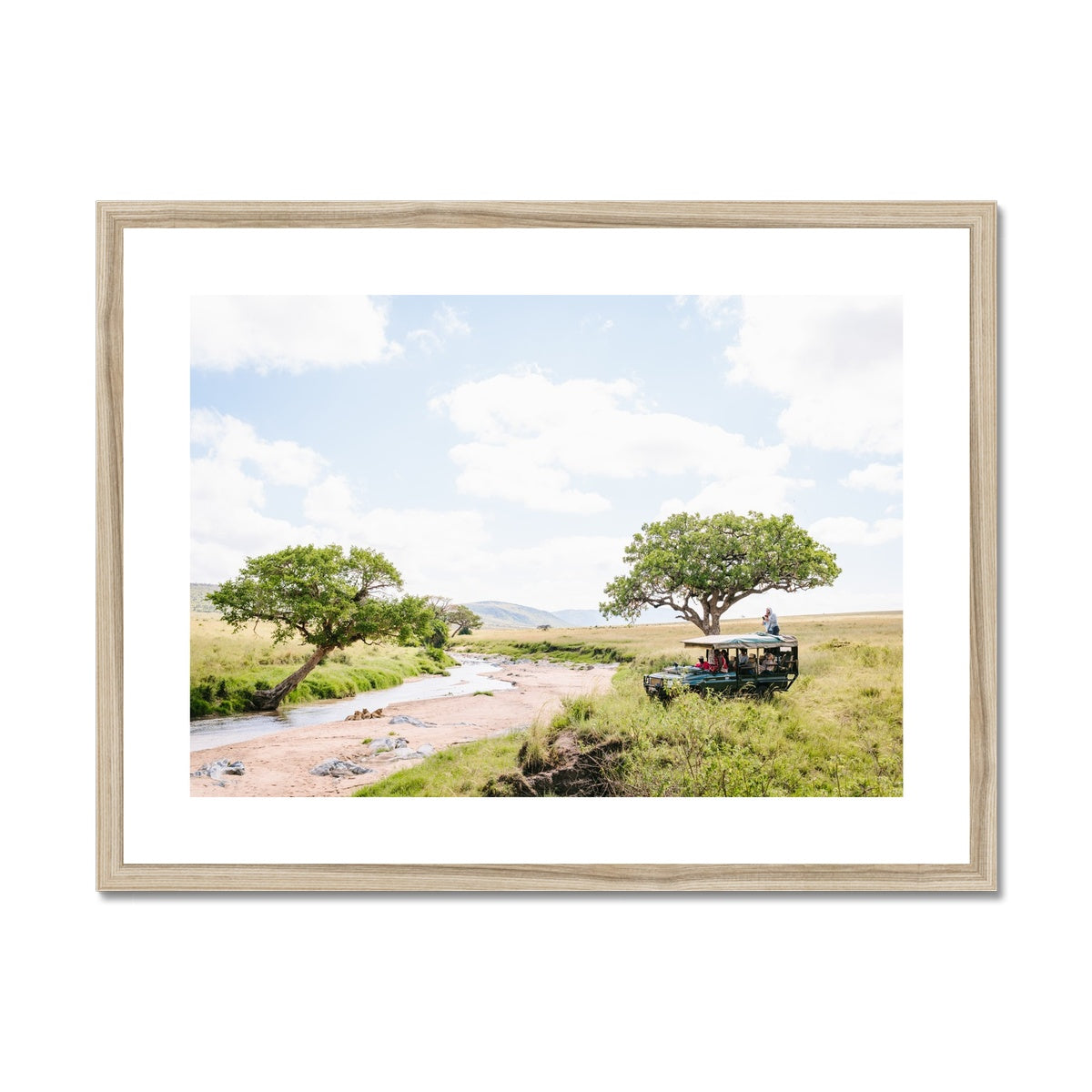 SAFARI JEEP OVERLOOKING LIONS Framed & Mounted Print