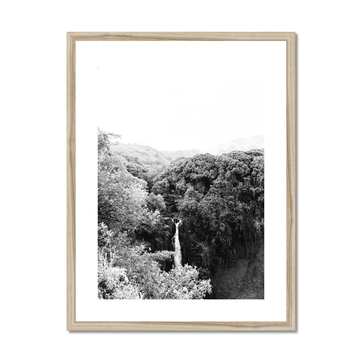 ROAD TO HANA WATERFALL BW Framed & Mounted Print